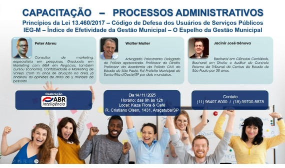 CAPACITAÇÃO GESTÃO E PROCESSOS ADMINISTRATIVOS - LEI 13.460/2017 - 14 DE NOVEMBRO DE 2025 - ARAÇATUBA/SP