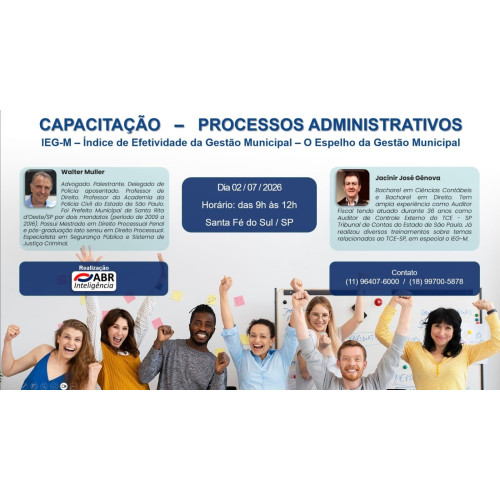 CAPACITAÇÃO EM PROCESSOS ADMINISTRATIVOS - (IEG-M) - 02 DE JULHO DE 2026 - SANTA FÉ DO SUL/SP