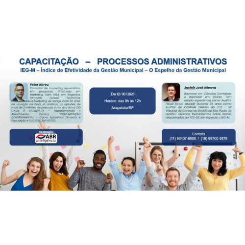 CAPACITAÇÃO EM PROCESSOS ADMINISTRATIVOS - (IEG-M) - 12 DE JUNHO DE 2026 - ARAÇATUBA/SP