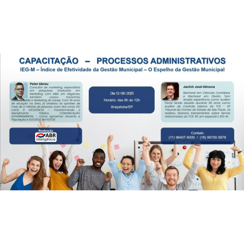 CAPACITAÇÃO EM PROCESSOS ADMINISTRATIVOS - (IEG-M) - 12 DE JUNHO DE 2026 - ARAÇATUBA/SP