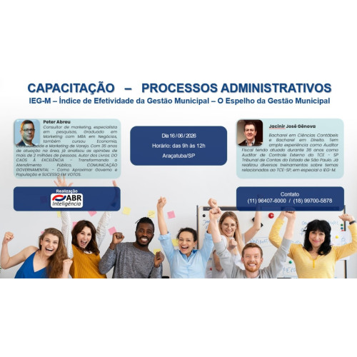 CAPACITAÇÃO EM PROCESSOS ADMINISTRATIVOS - (IEG-M) - 16 DE JUNHO DE 2026 - ARAÇATUBA/SP